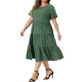 thumbnail image 4 of Agnes Orinda Women's Plus Size Dresses Tiered Polka Dots Short Sleeves Babydoll Midi Dresses 2X Dark Green, 4 of 6