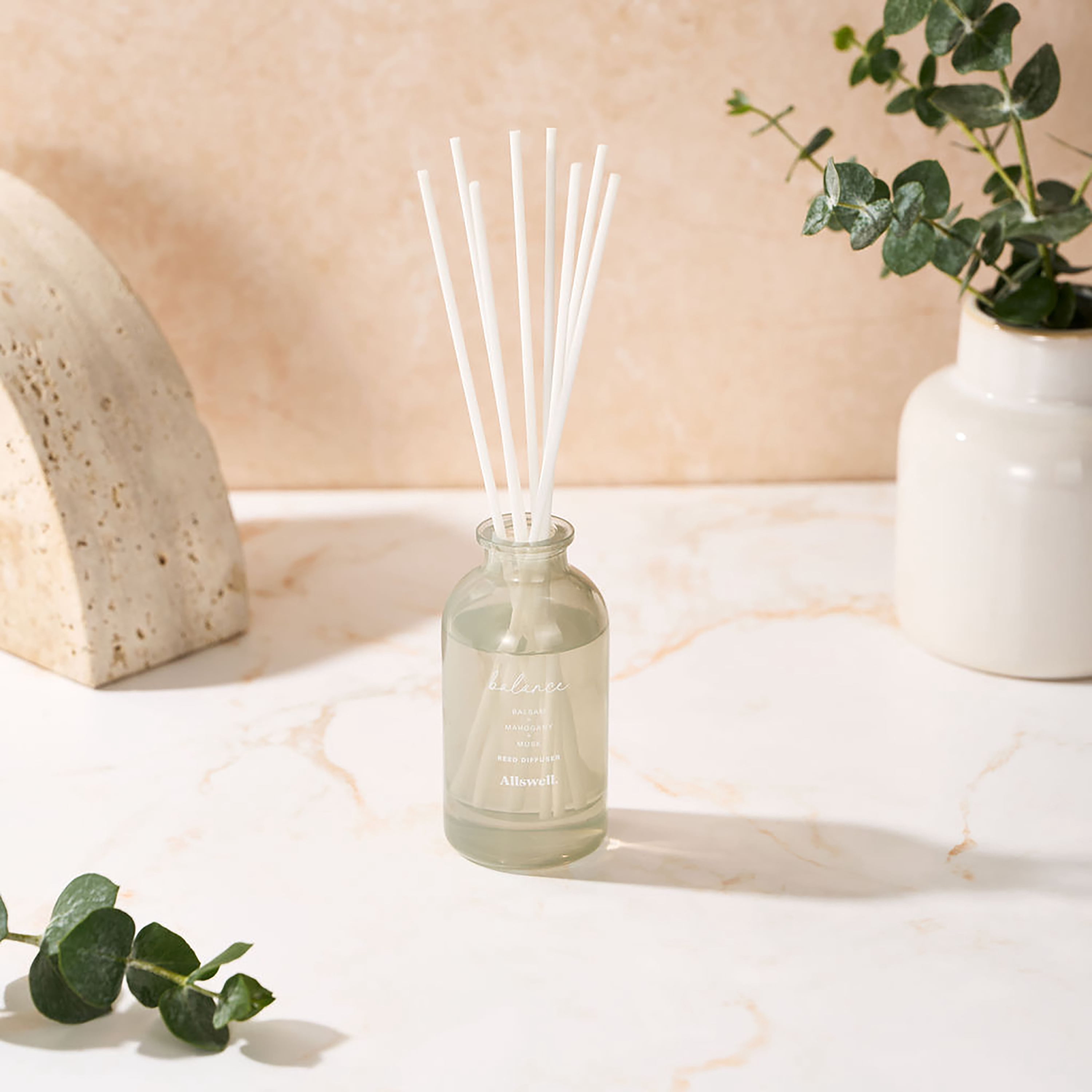 Allswell Balance (Balsam + Mahogany + Musk) Scented Reed Diffuser 3 fl oz (90mL) With 8 Synthetic Reeds.