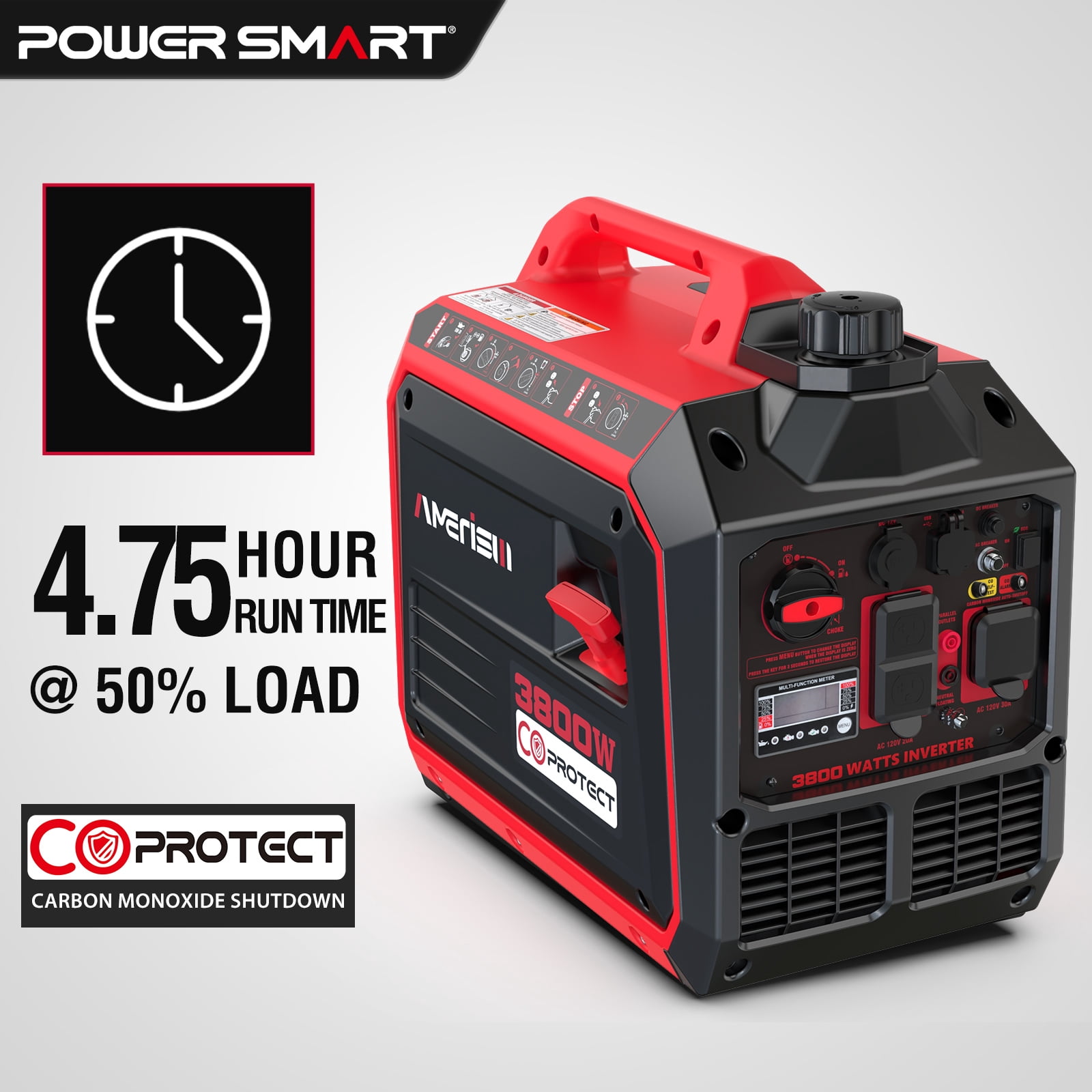 Amerisun 3800W RV-Ready for Camping & Home Backup Portable Quiet Manual Start Gas Inverter Generator