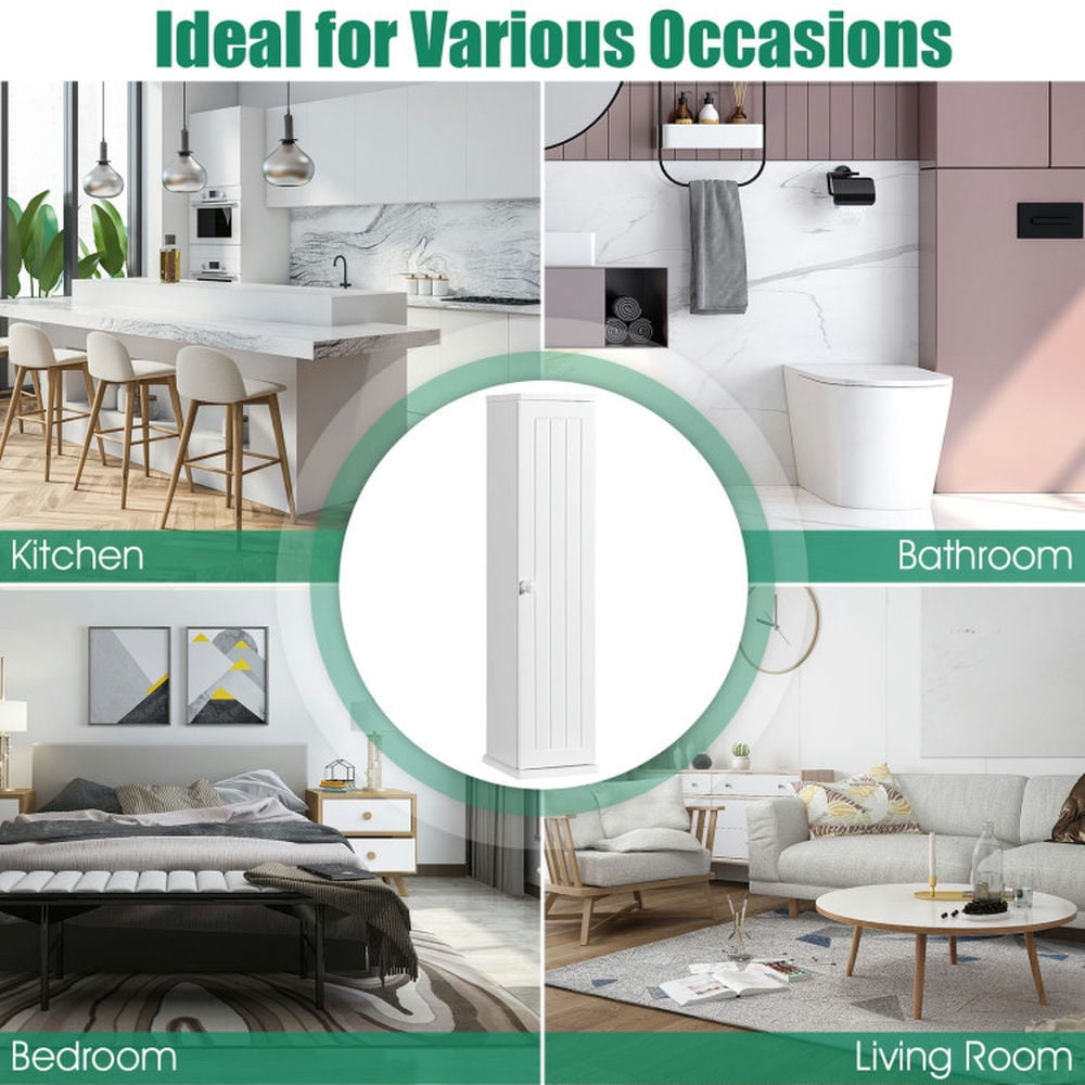 Finihen Bathroom Storage Cabinet, Bathroom Floor Cabinet, Free Standing Toilet Paper Holder with 4 Shelves and Top Slot, for Bathroom, Living Room, Bedroom, Kitchen, White Finihen Bathroom Storage Cabinet, Bathroom Floor Cabinet, Free Standing Toilet Paper Holder with 4 Shelves and Top Slot, for Bathroom, Living Room, Bedroom, Kitchen, White