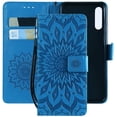 thumbnail image 1 of Wallet Case, Embossed Sunflower Premium PU Leather Folio Flip Kickstand Card Slots Wrist Strap Cover for iPhone 11ProMax(Blue), 1 of 7