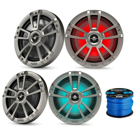 2x Titanium OEM Replacement Infinity 8" 450W Waterproof Coaxial Boat Powersports Marine LED Speakers, 2x Titanium OEM Replacement 6.5" 225W Marine LED Speakers Bundle with Speaker Wire - 4 Speakers