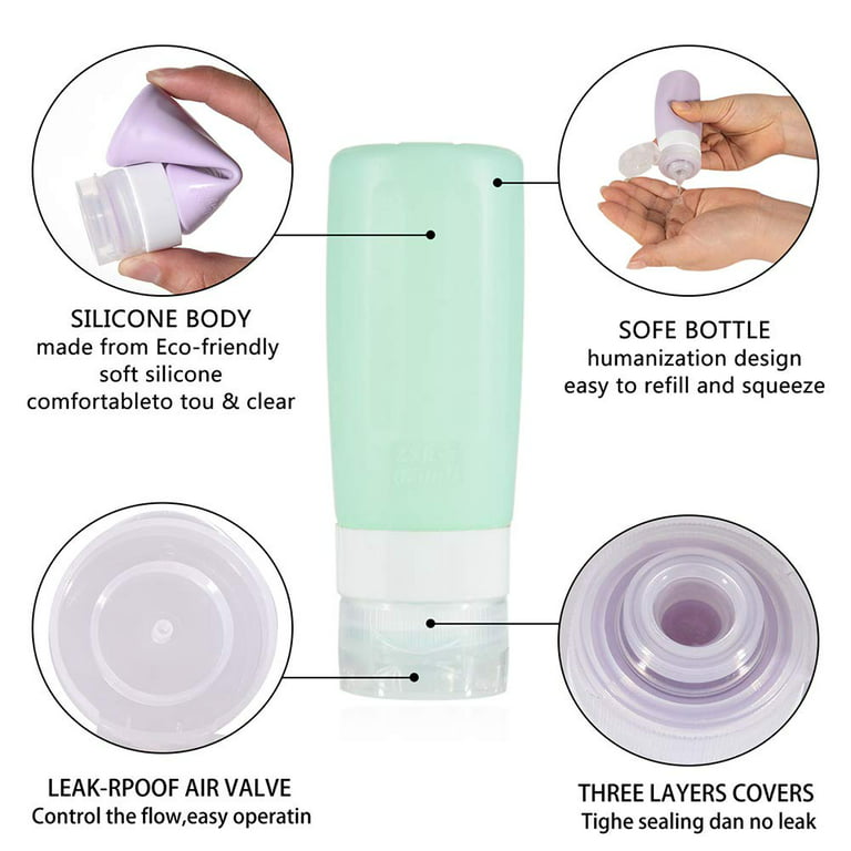 Leakproof Silicone Travel Bottles TSA Airline Carry-On Approved Refillable  Portable Liquid Containers for Shampoo, Conditioner, Lotion, Toiletries  (3oz, Pack of 5) Green+Gray+Pink+Purple+Clear