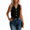 thumbnail image 2 of mdesiwst Linen Vest Top for Women Casual Slim Fit Sleeveless Button Down Waistcoat V Neck Crop Office Work Outfit, 2 of 8