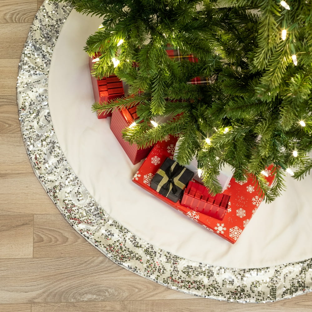 Belham Living Sequin Velvet Christmas Tree Skirt, 48" diameter