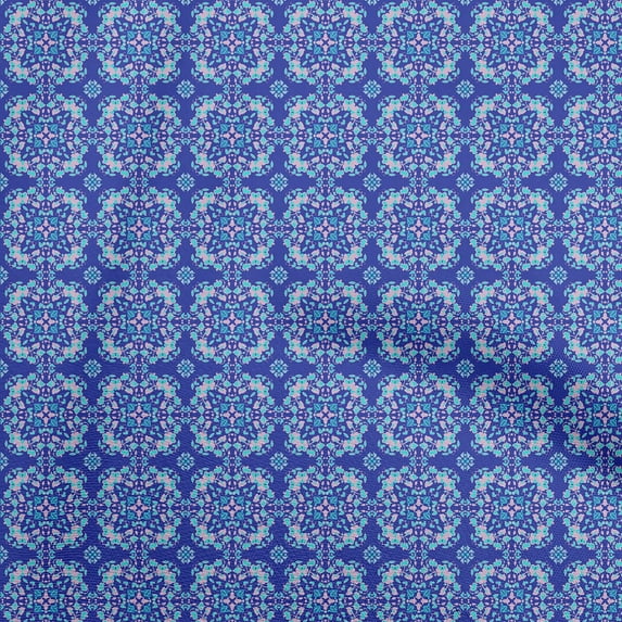 oneOone Cotton Flex Blue Fabric Arabic Moroccan Fabric For Sewing Printed Craft Fabric By The Yard 40 Inch Wide