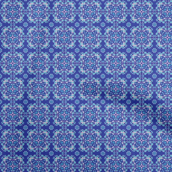 oneOone Polyester Spandex Blue Fabric Arabic Moroccan Diy Clothing Quilting Fabric Print Fabric By Yard 56 Inch Wide