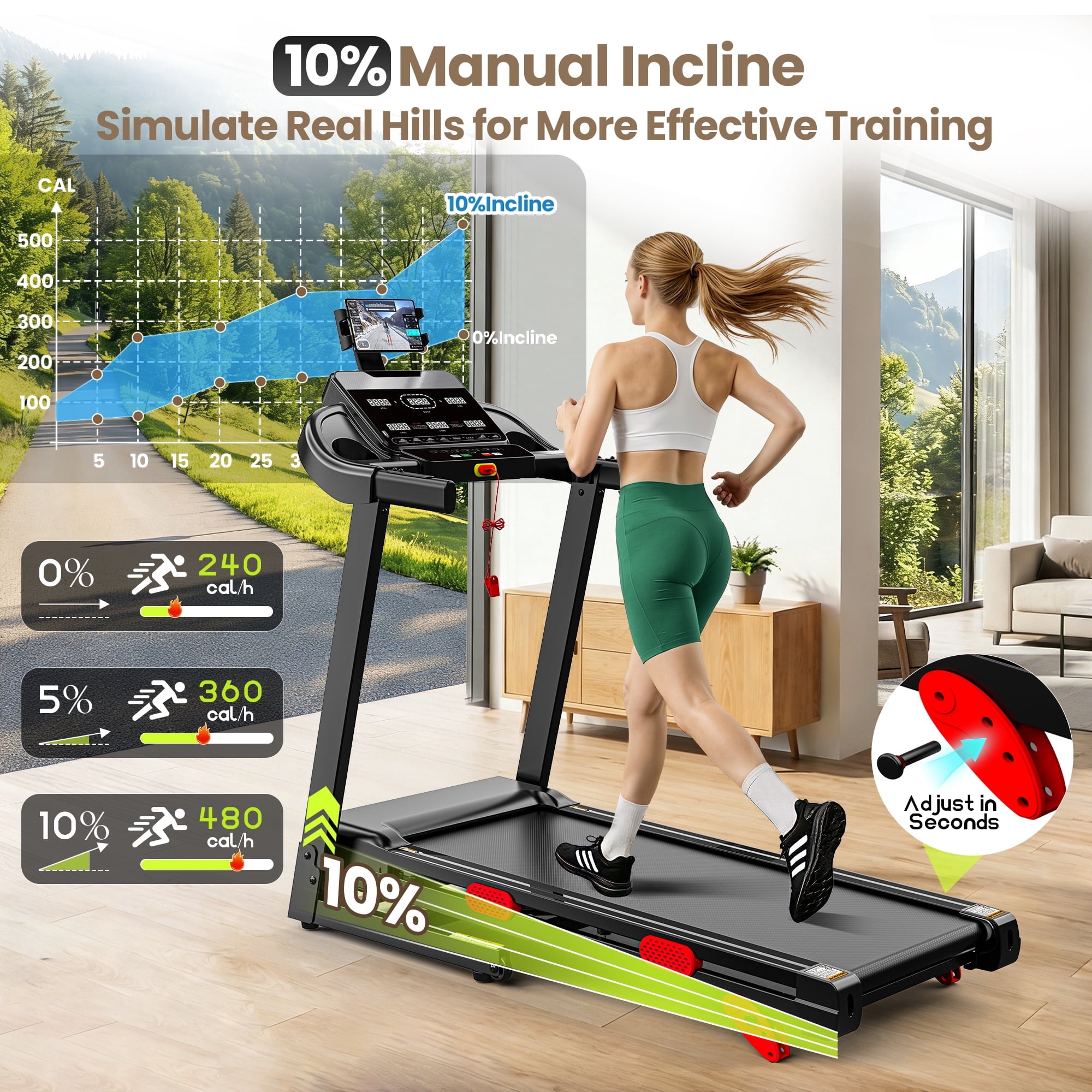 Home Folding Treadmills with 10% Incline, 0.6-9 MPH Speed, Ultra Quiet Brushless Motor, 330 lb Capacity, Walking Pad Treadmill, Caminadora Electrica Para Casa