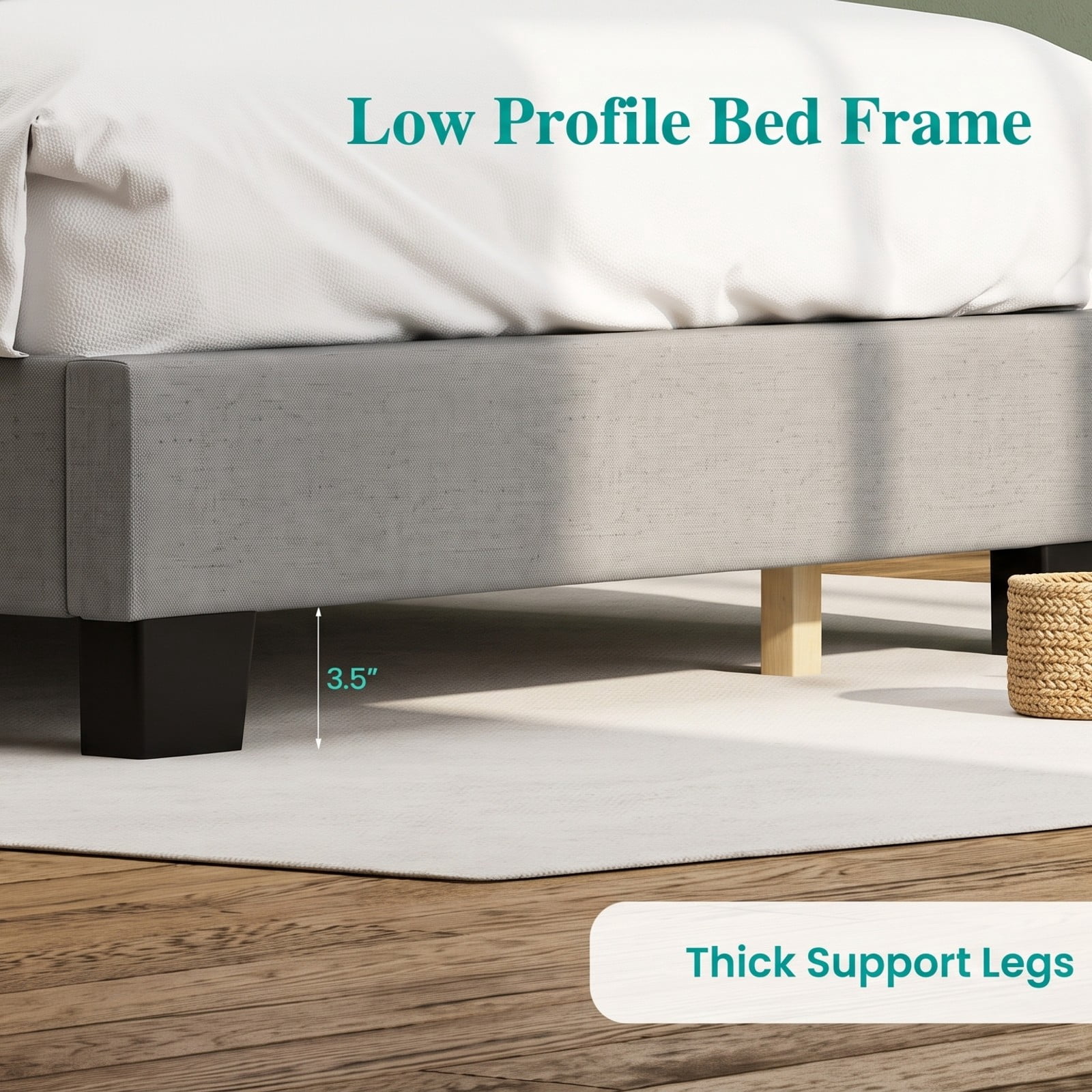 Furnibear Queen Size Bed Frame, Upholstered Platform Bed Frame with Adjustable Scalloped Headboard and LVL Slat Support, Queen Bed No Box Spring, Gray