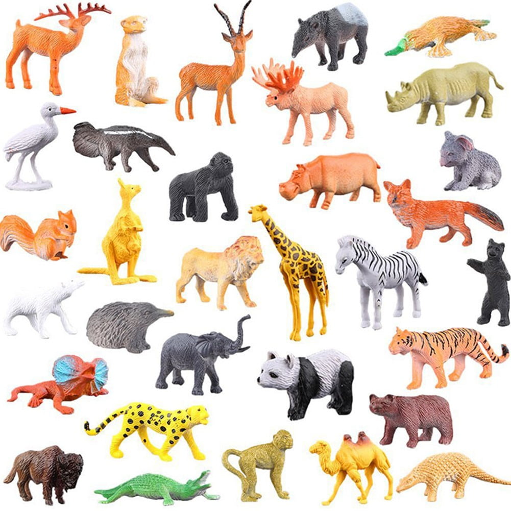 53 Pcs Mini Jungle Animals Toys Set Animal Learning Party Favors