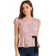 thumbnail image 1 of INSPIRE CHIC Blusa Estampado Floral Cuello V Manga Del Casquillo Cintura De Lazo Envuelva Peplum Top Para Mujeres Beige L, 1 of 6