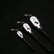 Capri Tools Low Profile Flex-Head Ratchets Set, 1/4 in, 3/8 in. and 1/2 in. Drive, True 72-Tooth, 5 Degree Swing Arc, 180-Degree Flex-Head