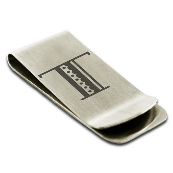 Stainless Steel Letter T Initial Metro Retro Monogram Engraved Engraved Money Clip Credit Card Holder