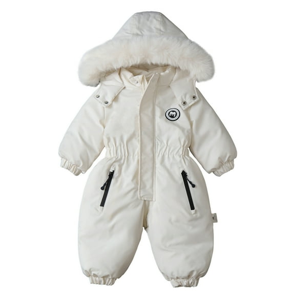 Caqnni Baby Boys and Grils Winter Snowsuit Coat Outwear Hooded Footie Bear Snow suits 0-24M Winter Warm Snowsuit (6-12 Months,A02-White)