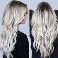thumbnail image 2 of Mujeres larga rizada de gradiente de pelo gris raíz negro delantero frente wavy wig sintético peluca de calor resistente al calor 70 cm Jooan Modelo, 2 of 5