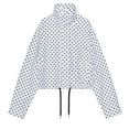 thumbnail image 6 of Alkepwun Fall Jackets Women Polka Dot Stand Collar Full-Zip Drawstring Hem Front Placket Jacket Long Sleeve Hoodless Lightweight Foldable Casual Outwear Outdoor Windproof Comfortable Loose-Fit Coat, 6 of 6