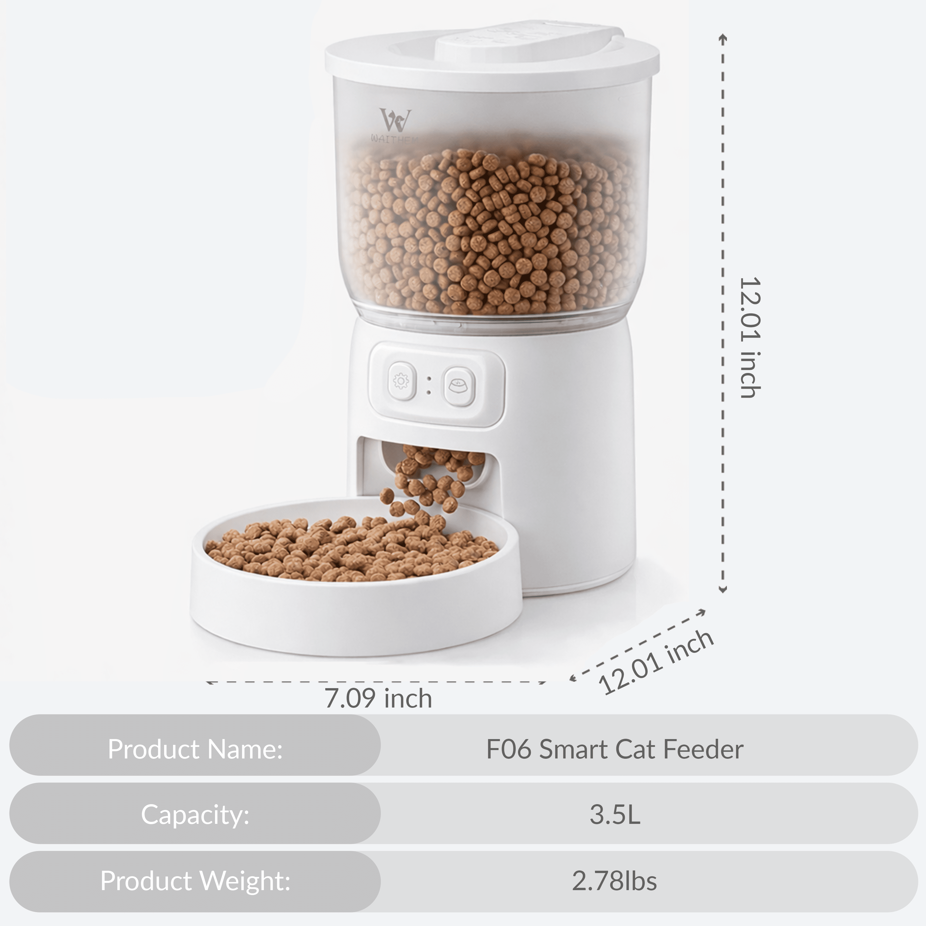 Waithem Wi-Fi Automatic Pet Feeder for Cats&Dogs, Timed Dry Food Dispenser with App Programmable Portion Control, Up to 10 Meals Per Day, Dual Power Supply, 5G/2.4G WLAN, 1 Desiccant Bag Included