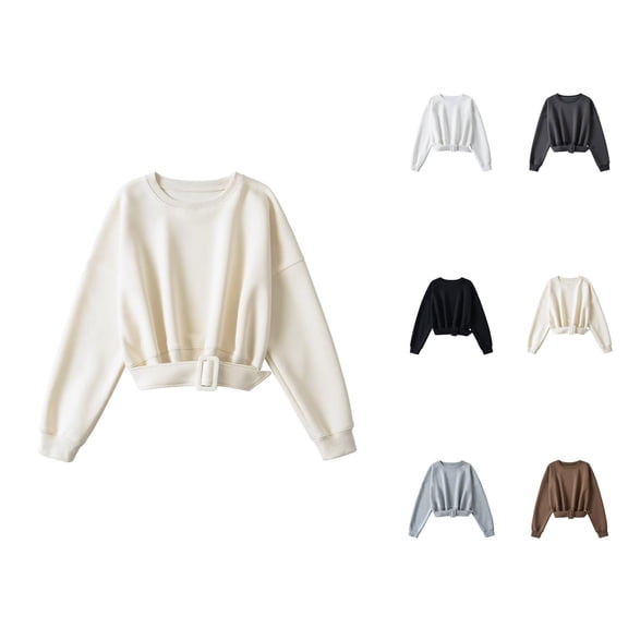 Women's Cropped Sweatshirt 2025 Fall Winter Long Sleeve Crewneck Plain Tunic Sweat Shirts Pullover Tops