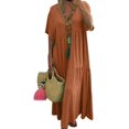 thumbnail image 1 of CHOK Robe Maxi en Lin Ample et Décontractée pour Femmes, Col en V, Manches Courtes, Coupe Grand et Fluide, Longue, 1 of 4