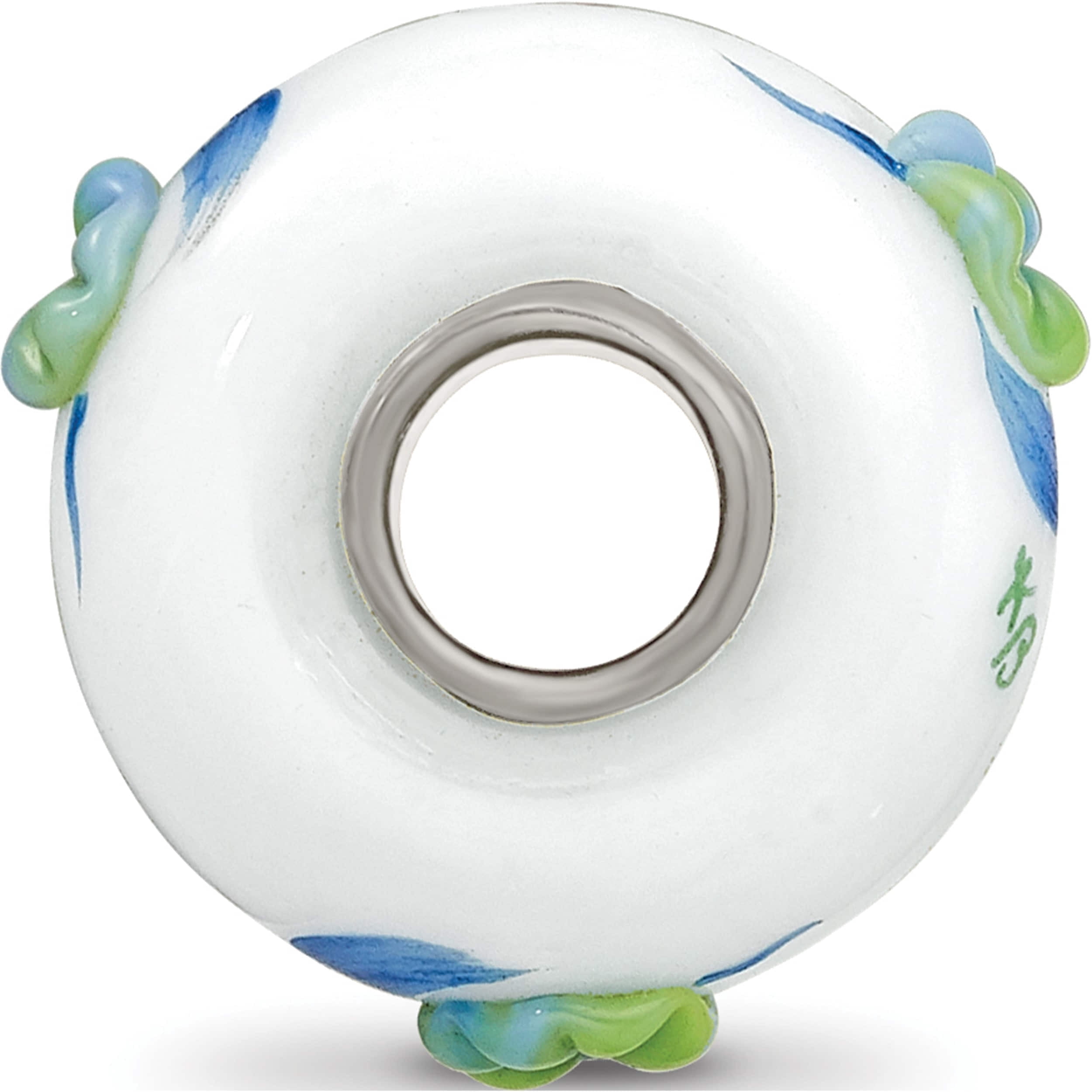 Sterling Silver Ster.Silver Reflections Hand Painted Snails & Grapes Fenton Glass Bead Made In United States qrs3589