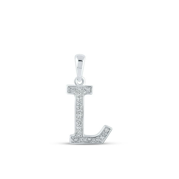 10kt White Gold Womens Round Diamond Initial L Letter Pendant 1/12 Cttw