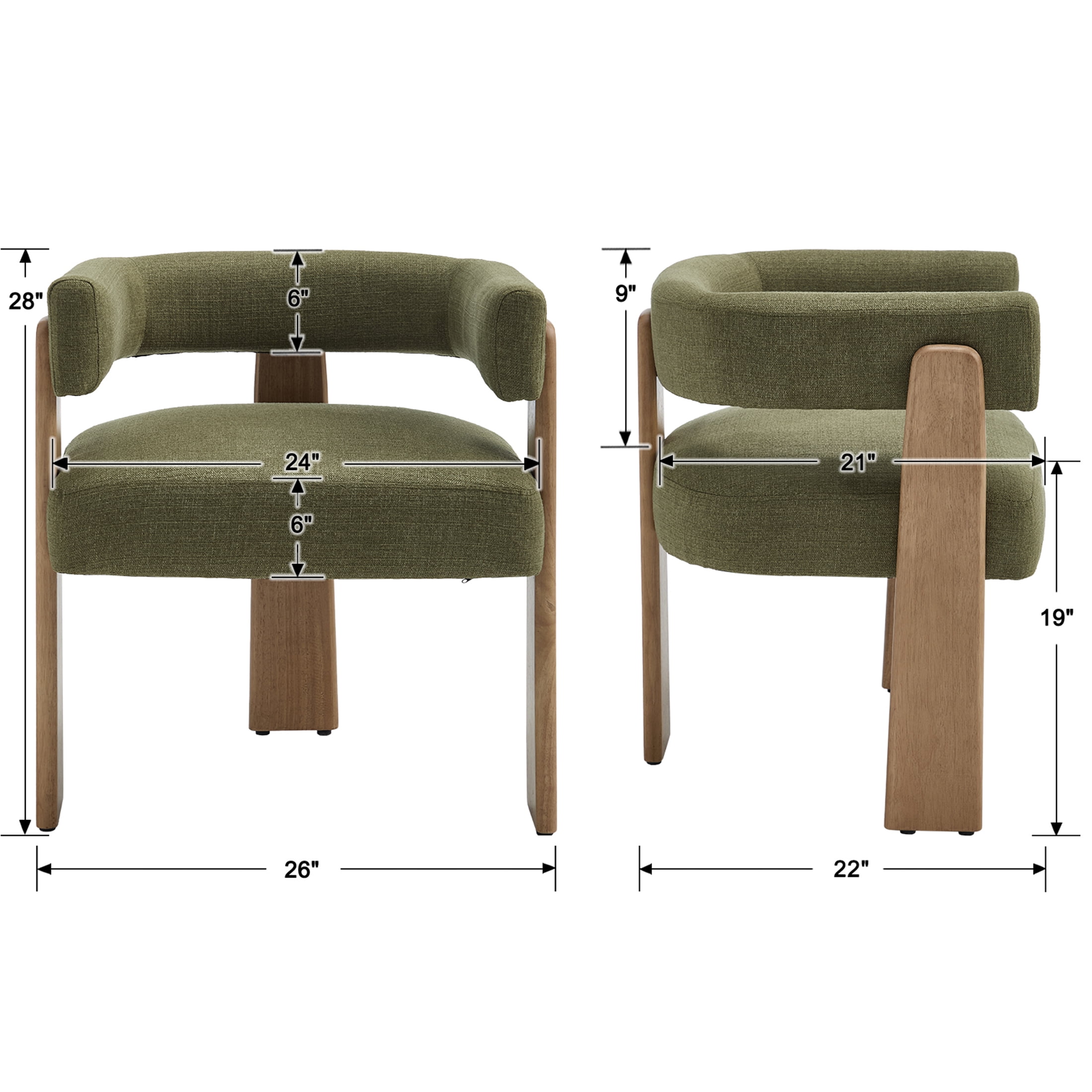 Guyou Barrel Dining Chairs Set of 4, Modern Linen Upholstered Dining Room Chairs with Curved Back, Farmhouse Wooden Accent Side Armchairs for Dining Room, Living Room, and Kitchen, Green