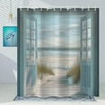 thumbnail image 3 of Blue Beach Barn Door Shower Curtain, Rustic Country Ocean Coastal Seaside Scenery Decor Bath Curtains, Retro Teal Wood Waterproof Bathroom Accessories Set, 72 x 72 inch with Hooks, 3 of 6
