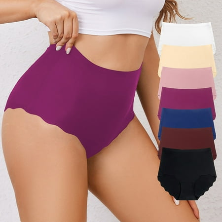 Sentmoon Plus Size Bikini Plus Size High Waist Stretchy No Show Cute Underwear for Women Wave Edge No Pinching Ice Silk Hip Lift Panties for Women for Workout Beige M