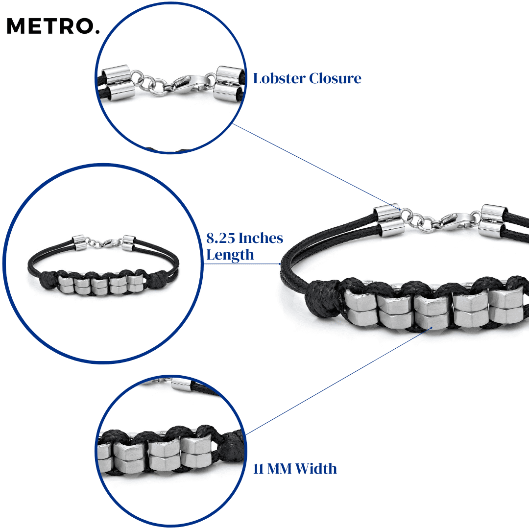 Metro Jewelry Thick Hexagon Nuts Bracelet for Men in Stainless Steel with Ion Plating 8.25 Inches Long 11 mm Wide Lobster Claw