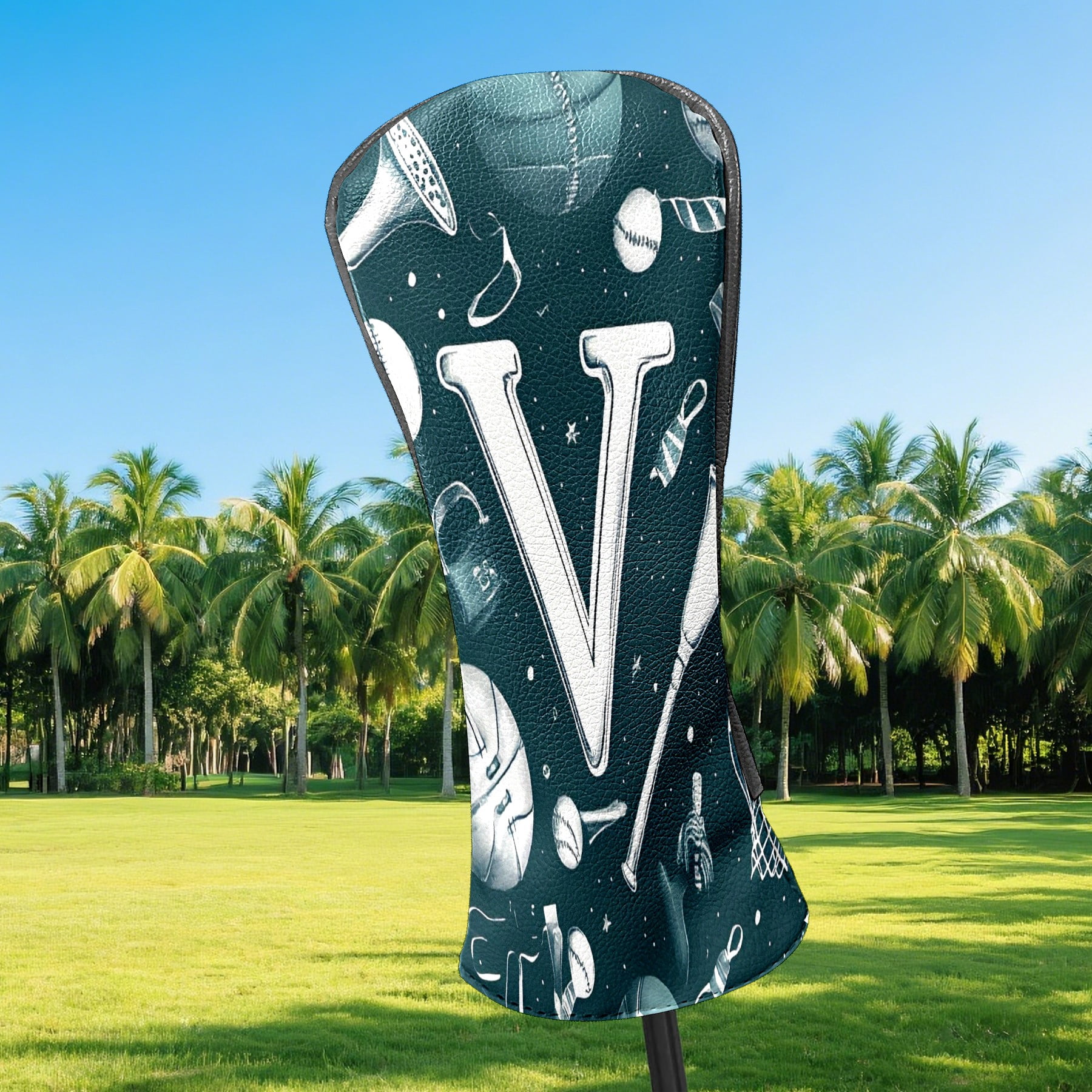 Golf Club Covers, Blue Sporty V Premium PU Leather Driver Hybrid Putter Head Covers with Velvet Lining, Waterproof Golf Gifts for Men Women