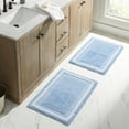 thumbnail image 2 of Better Homes & Gardens Bordered Striped 2-Pack Bath Rug Bundle, Blue Drop, 20” x 30”, 2 of 8