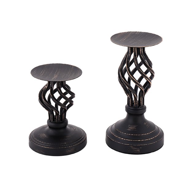 Set of 2 Matte Black Candle Holders, Pillar Candle Holders, Decorative