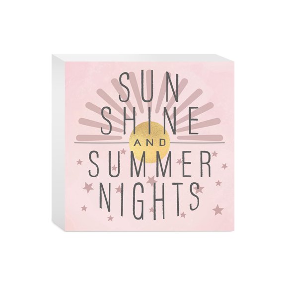 Sunshine Summer Nights Dusty Pink Star 5 x 5 Wood Tabletop Sign Plaque
