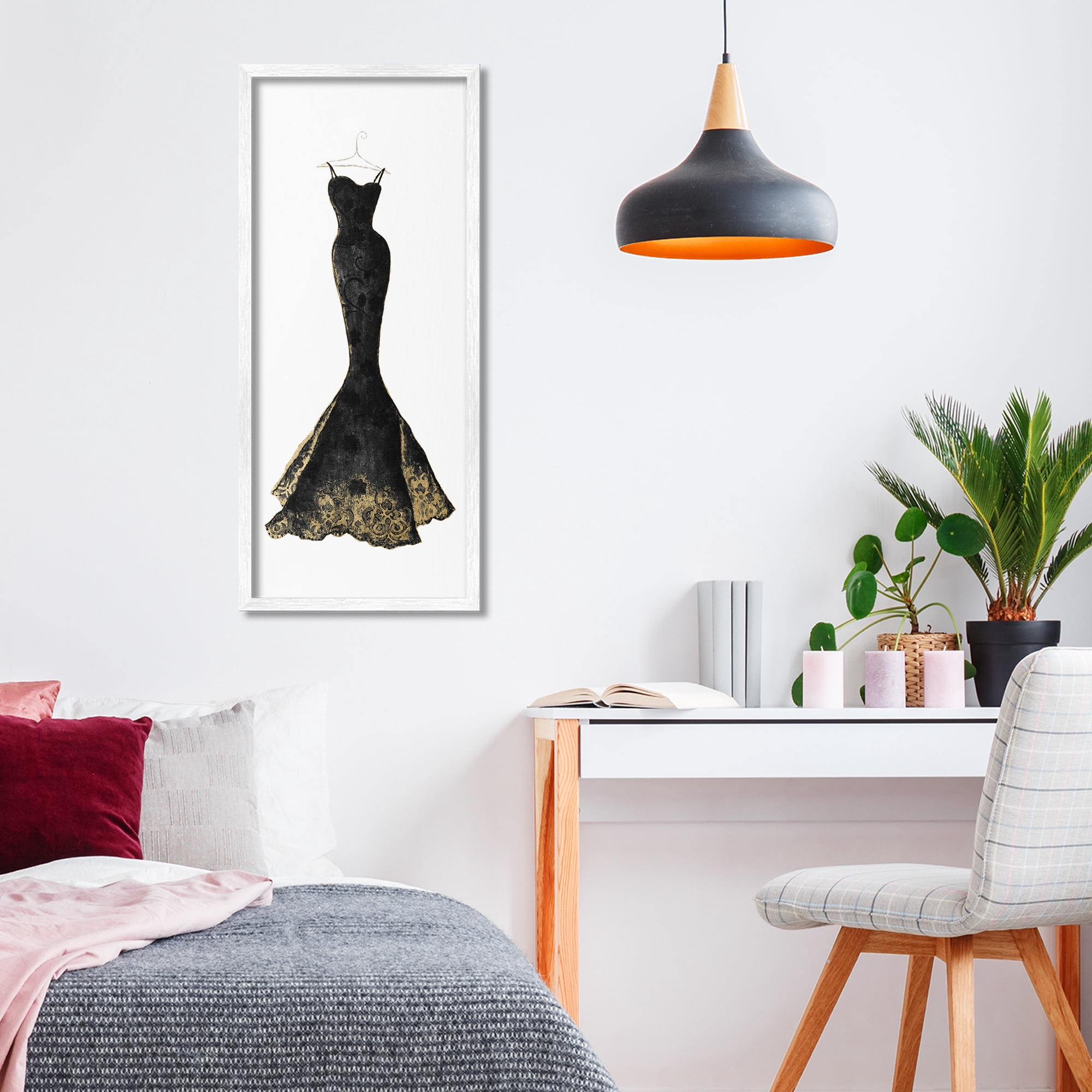 Stupell Industries Gilded Black Evening Gown White Framed Giclee Art, design by Janet Tava