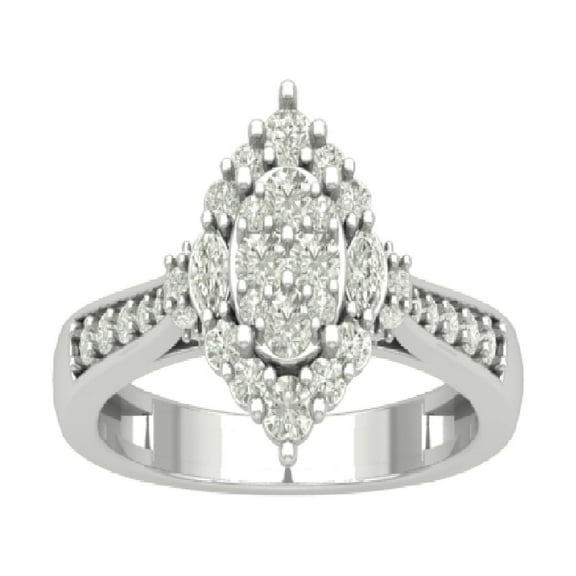 Araiya 10K White Gold Round and Marquise Diamond Halo Pear Shape Cluster Ring (3/4 cttw, I-J Color, I2-I3 Clarity), Size 7