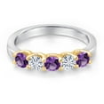 thumbnail image 3 of Gem Stone King 10K Two Tone Gold Purple Amethyst and White Moissanite Wedding-Bands Ring for Women | 0.80 Cttw | Round 3.5MM | Gemstone February Birthstone | Size 9, 3 of 7