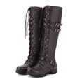 thumbnail image 4 of Tall Boots, Womens Ankle Boots, Premium Fashion Boots with Side Zipper and Lace Up, Low Heel Round Toe Dress Boots for Work Party Wedding, Elegant Fall Winter Footwear, Comfortable Walking Boots, 4 of 6
