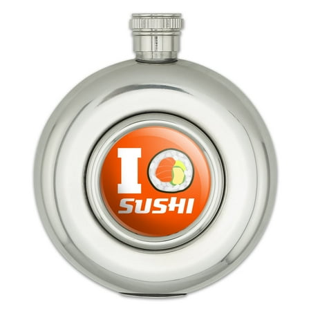 

I Love Sushi Roll Heart Round Stainless Steel 5oz Hip Drink Flask