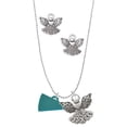 thumbnail image 1 of Delight Jewelry Acrylic 3/4" Teal Megaphone Silver tone Guardian Angel Charm Necklace and Stud Earrings, 1 of 4