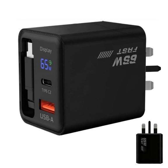 65W Extendable Digital Display GaN Charger for Phones Tablets