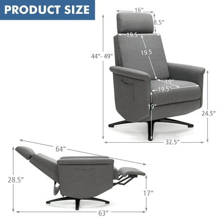 Costway Massage Recliner Chair with Remote Control and Adjustable Headrest - Gray