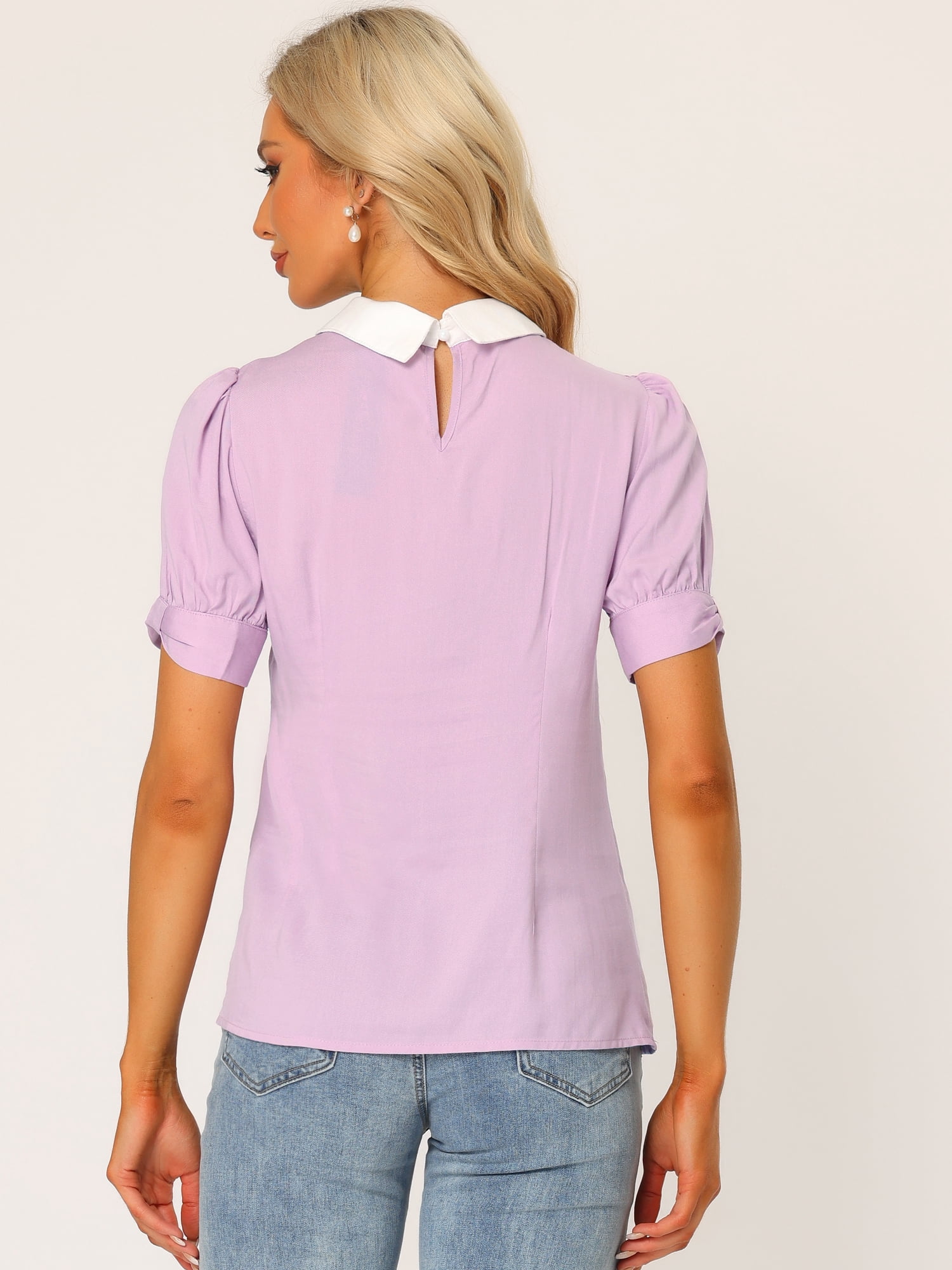 DARING DIVA Peter Pan Collar Contrast Puff Blouse Top S Light Purple