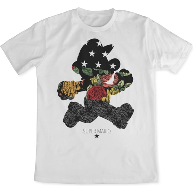 Camiseta gráfica floral Super Mario para hombre, blanca, pequeña Super Mario Camiseta gráfica