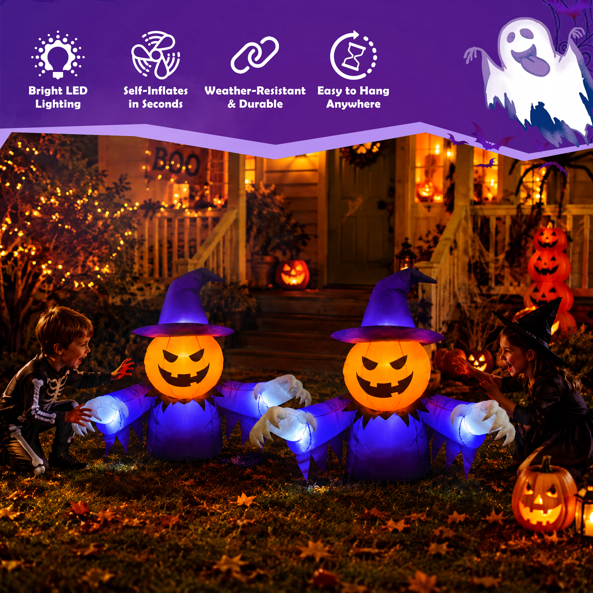 Yexmas 4 Ft Halloween Inflatable Pumpkin Ghost, Window Decoration photo 3