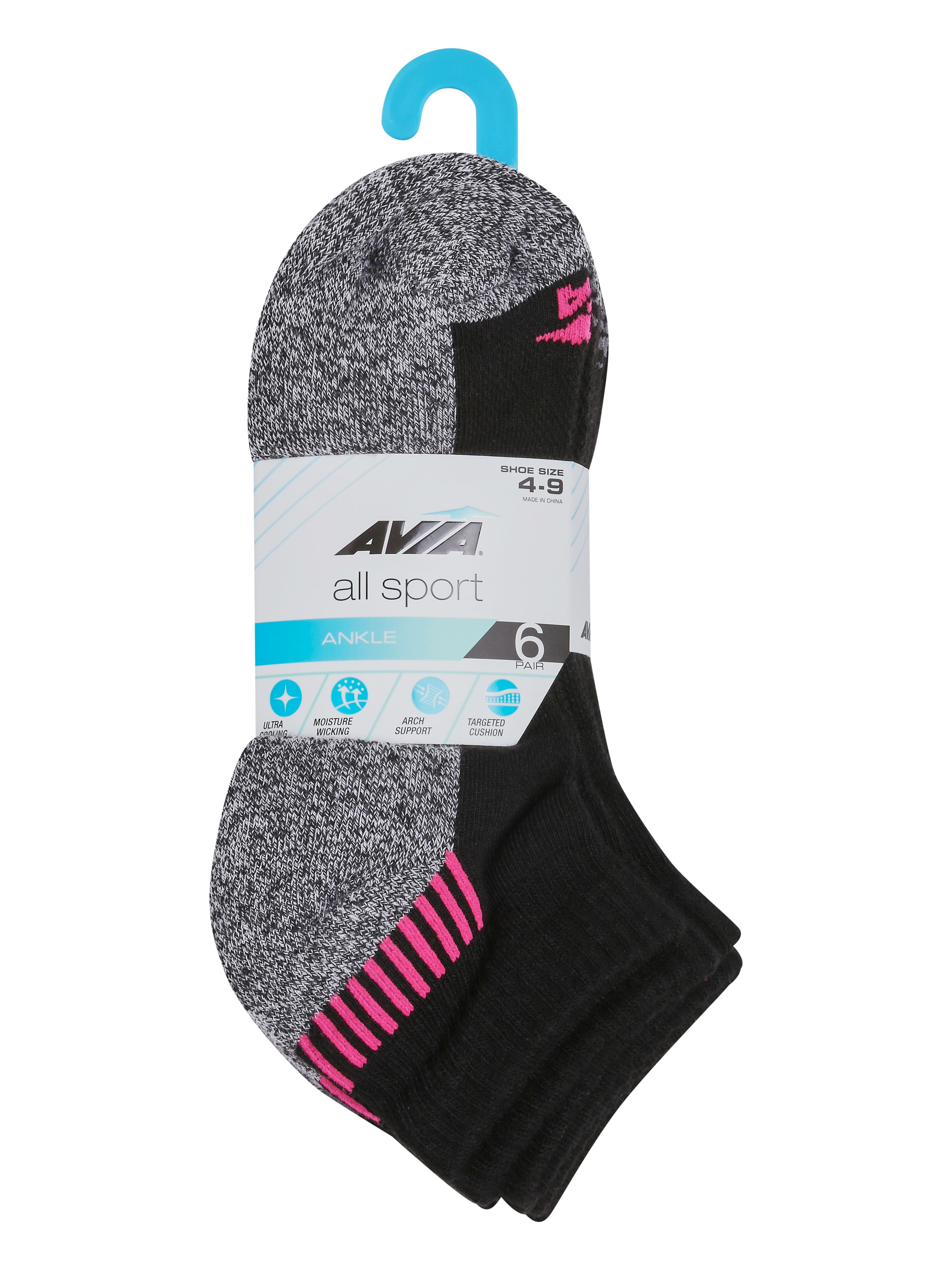 Avia Women's All Sport Cushion Ankle Socks, 6-Pack
