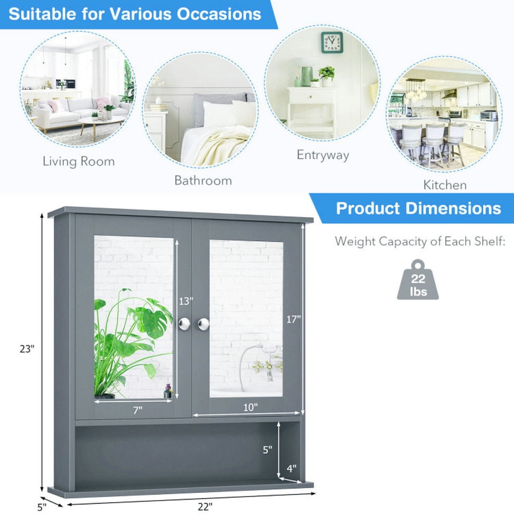 Finihen Bathroom Wall Cabinet, Wall Mounted Bathroom Mirror Cabinet, Bathroom Wall Mount Mirror Cabinet Organizer, for Bathroom, Gray Finihen Bathroom Wall Cabinet, Wall Mounted Bathroom Mirror Cabinet, Bathroom Wall Mount Mirror Cabinet Organizer, for Bathroom, Gray