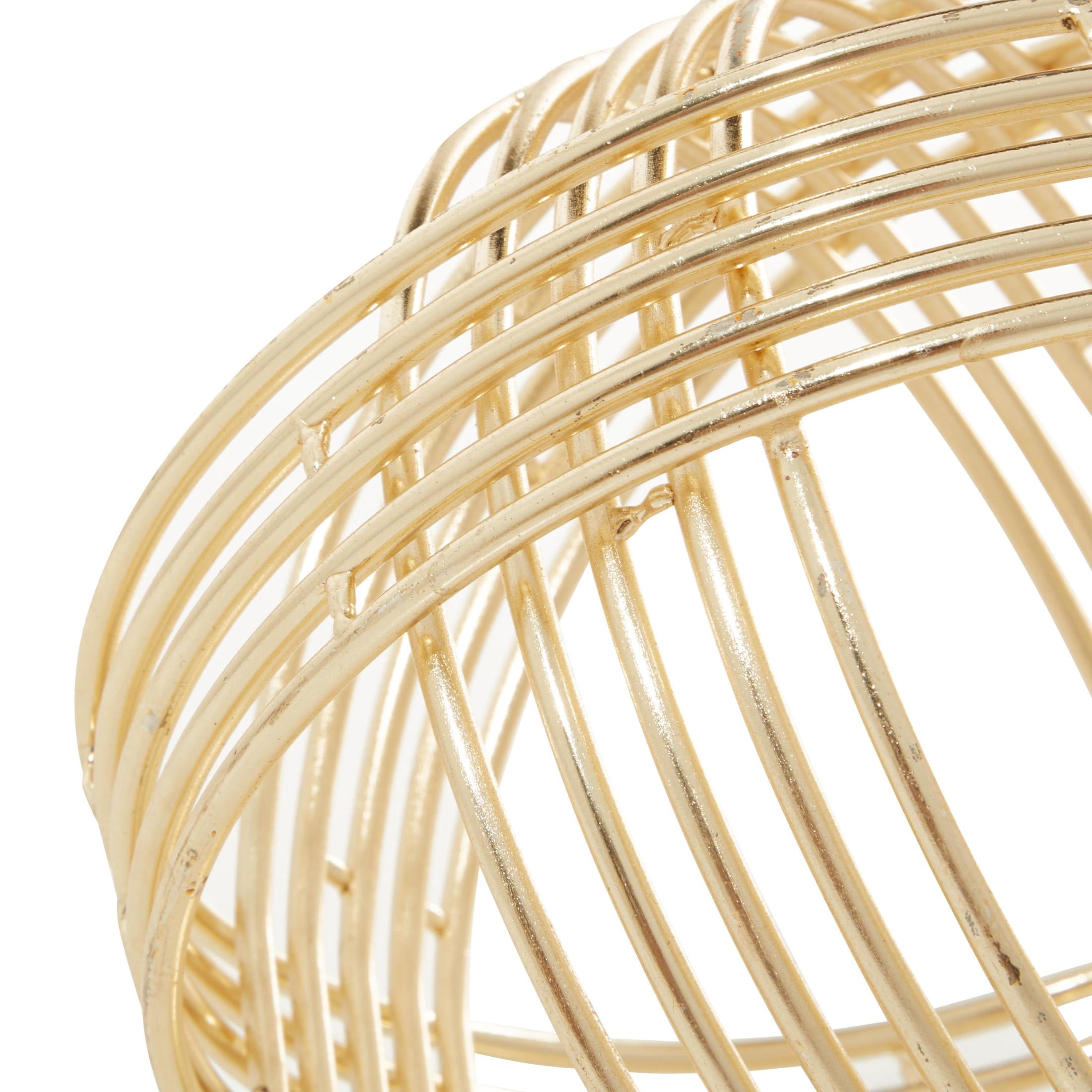 9", 7"W Gold Metal Layered Orb Geometric Sculpture, by DecMode (2 Count)