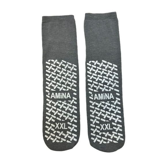 AMiNA Non-Slip 3-Pair Plush Socks, Gray XL
