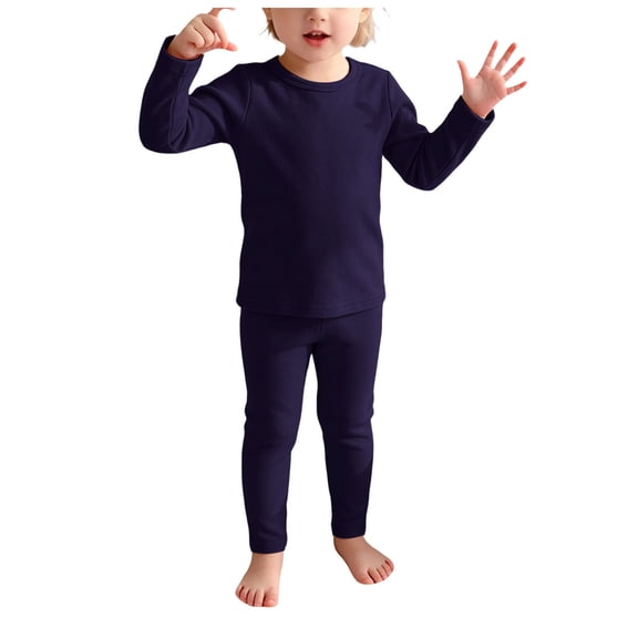 YEPGAR Unisex Infant Winter Thermal Suit Solid Color Long Sleeve Pant Warm Basic Base Home Clothes Boys Girls (Navy, 9-10 Years)