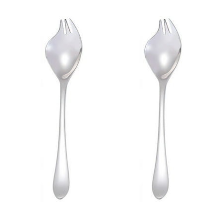 

2Pcs Dual Purpose Home Salad Spoons Stainless Steel Long Handle Fork Spoons